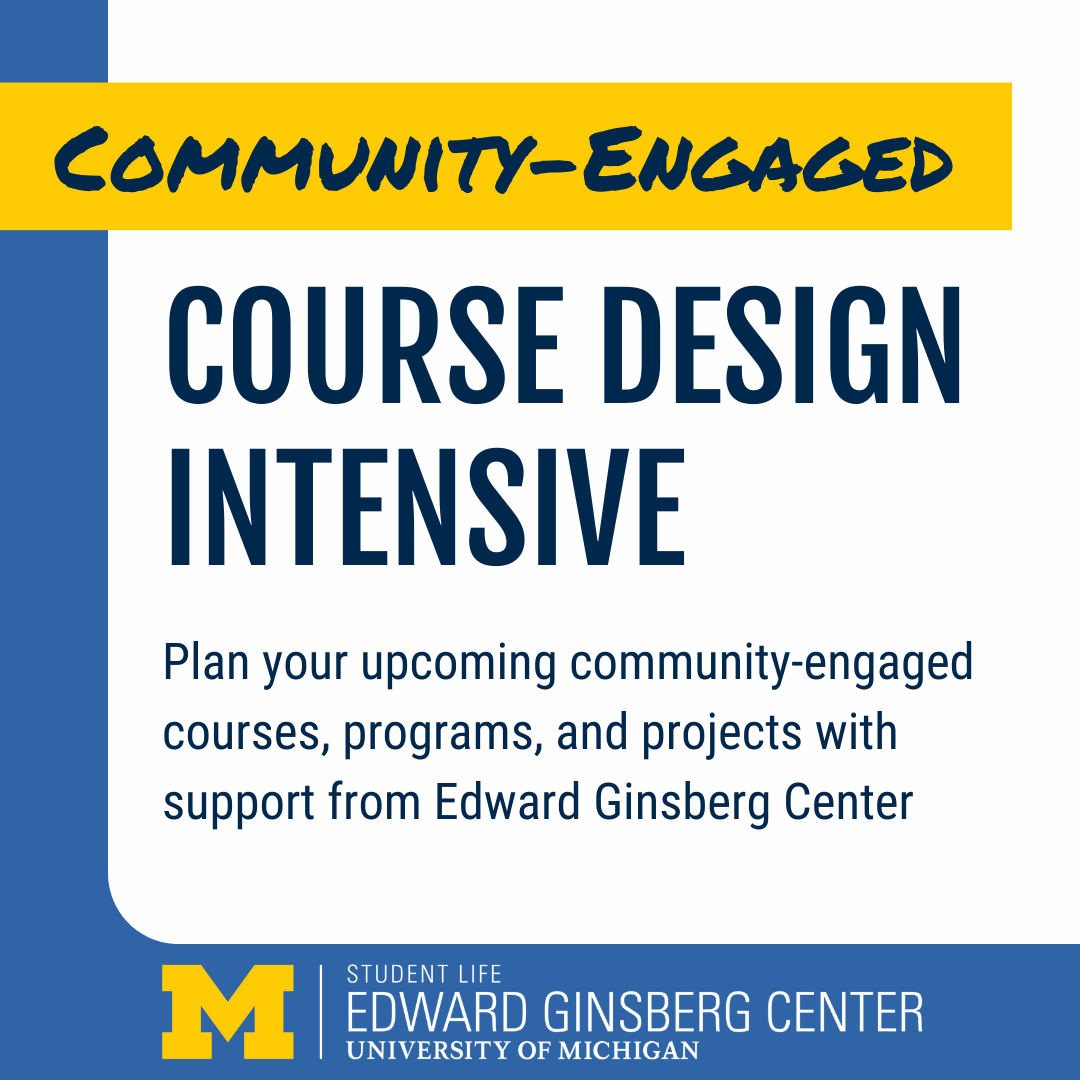 Square graphic that says "Community Engaged Course Design Intensive"