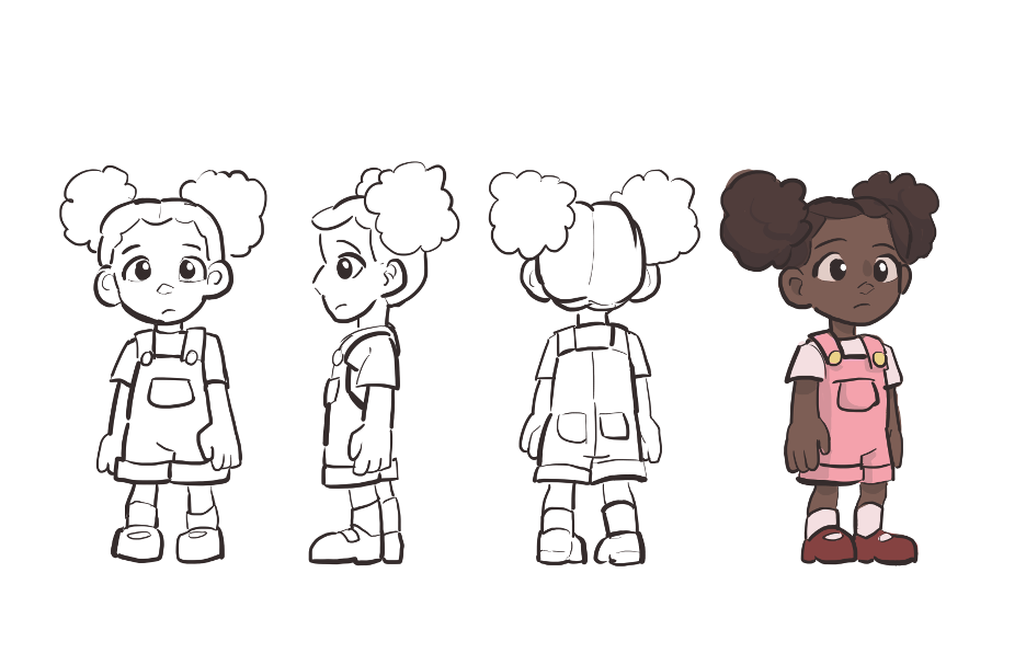 Animation process of a little black girl