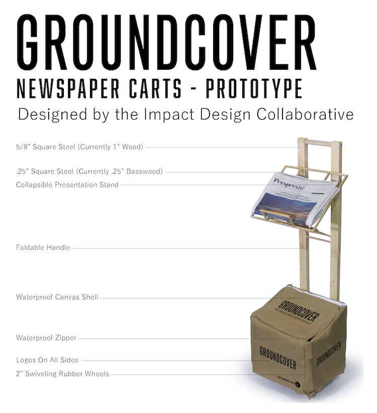 image of newspaper cart prototype made of metal and canvas bag for newspapers